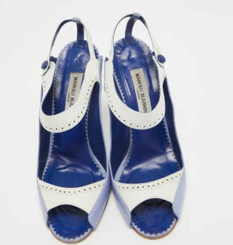 Manolo Blahnik Pre-owned Leather heels Blue Dames