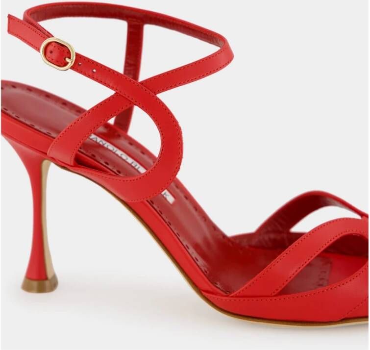 Manolo Blahnik Rode Leren Enkelband Sandalen