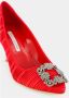 olo Blahnik Rode Satijnen Kristal Gesp Pumps - Thumbnail 2