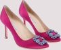 olo Blahnik Roze Kristal Gesp Puntige Neus Pumps - Thumbnail 2