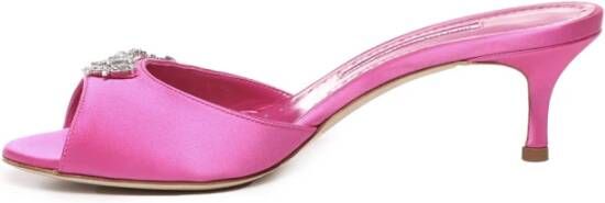 Manolo Blahnik Roze Satijnen Kristal Sandalen Pink Dames