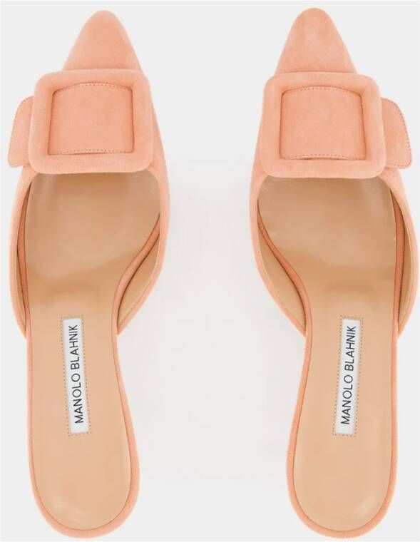 Manolo Blahnik Roze Suède Kitten Heel Muiltjes