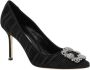 Manolo Blahnik Zwarte Satijnen Kristalversierde Pumps Black Dames - Thumbnail 2