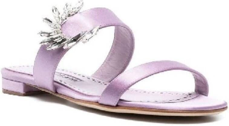 Manolo Blahnik Zijden Platte Schoenen met Kristalversiering Purple Dames