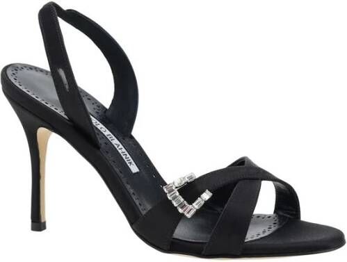 Manolo Blahnik Zijden Satijn Kruisband Sandalen Black Dames