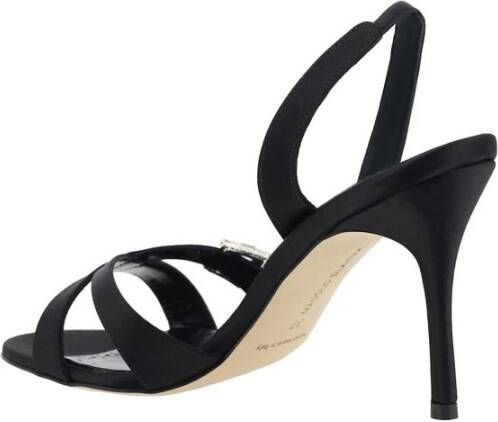Manolo Blahnik Zijden Satijn Kruisband Sandalen Black Dames
