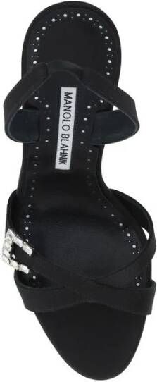 Manolo Blahnik Zijden Satijn Kruisband Sandalen Black Dames