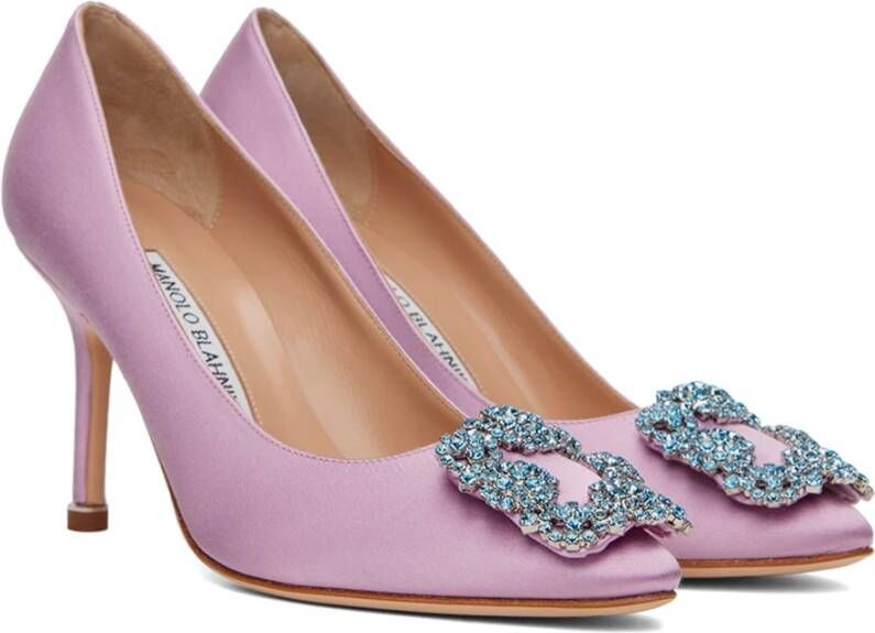 Manolo Blahnik Zijden Satijnen Pumps met 9 cm hak Pink Dames