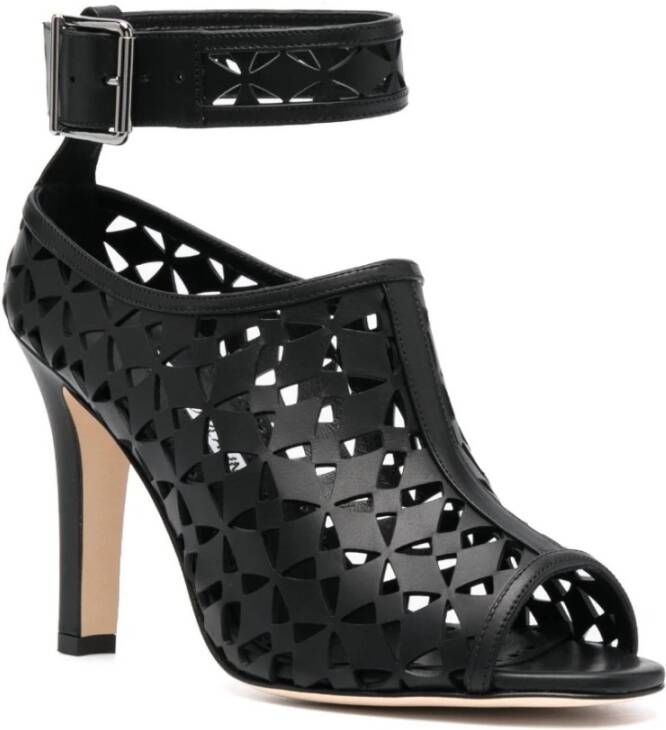 Manolo Blahnik Zwarte Geometrisch Laser-Gesneden Leren Sandalen Black Dames