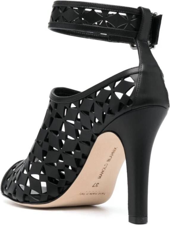 Manolo Blahnik Zwarte Geometrisch Laser-Gesneden Leren Sandalen Black Dames