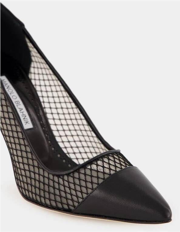 Manolo Blahnik Zwarte leren pumps met mesh detail en puntige neus