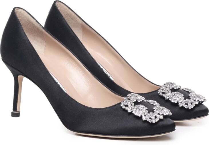 Manolo Blahnik Zwarte Satijnen Kristal Gesp Hakken Black Dames