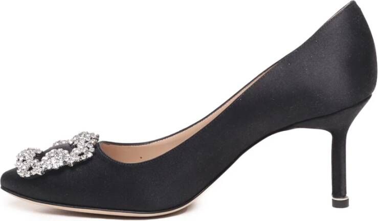 Manolo Blahnik Zwarte Satijnen Kristal Gesp Hakken Black Dames