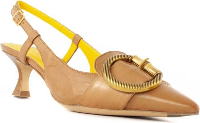 Mara Bini Bruine leren slingback sandalen met goudkleurige gesp Brown Dames