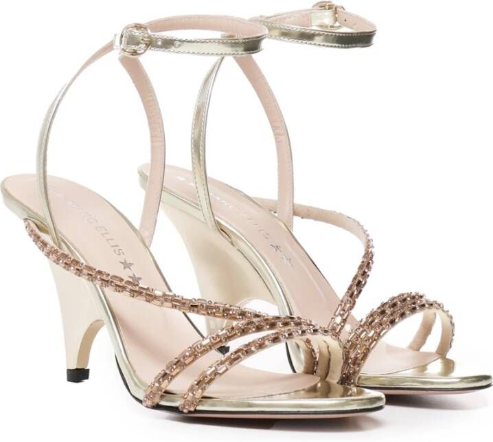 Marc Ellis Gouden Rhinestone Sandalen Hoge Hak Beige Dames