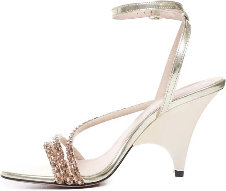 Marc Ellis Gouden Rhinestone Sandalen Hoge Hak Beige Dames