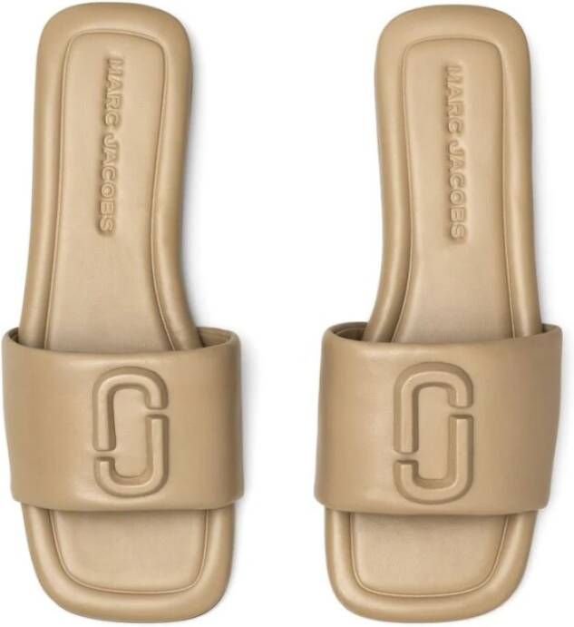 Marc Jacobs Bruin Leren Logo Detail Open Teen Schoenen Beige Dames