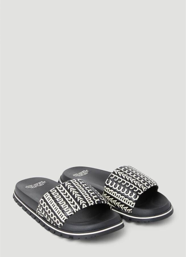 Marc Jacobs Leren Monogram Slides Zwart Dames