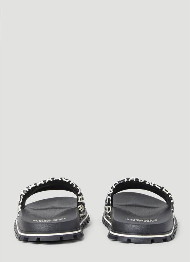 Marc Jacobs Leren Monogram Slides Zwart Dames