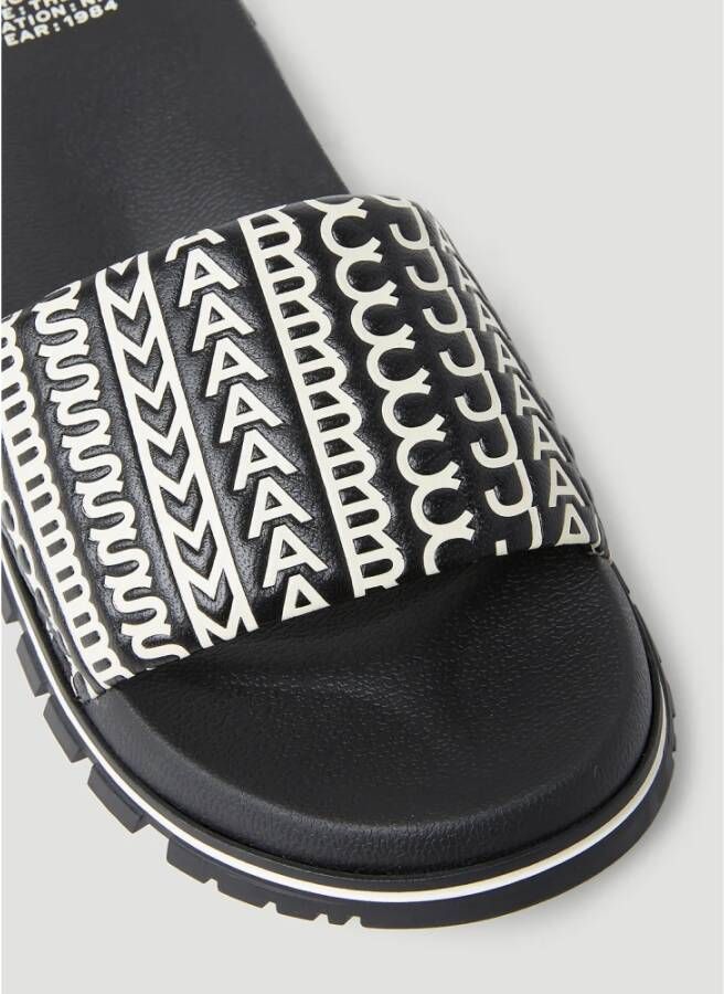 Marc Jacobs Leren Monogram Slides Zwart Dames