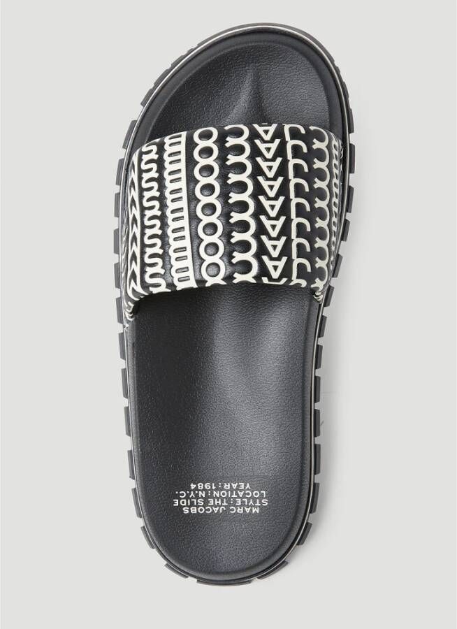 Marc Jacobs Leren Monogram Slides Zwart Dames