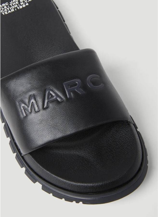 Marc Jacobs Logo Leren Slides Open Teen In reliëf Zwart Dames