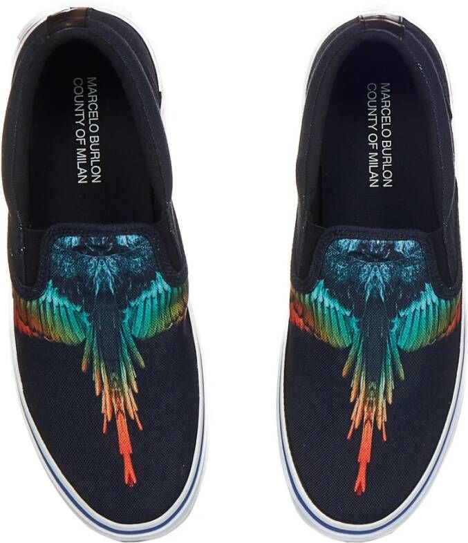 Marcelo Burlon Zwarte Slip-On Sneakers met Multicolor Print Zwart Heren