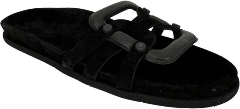 March23 Zwarte leren slippers met zachte zool en comfortabel voetbed Zwart Dames