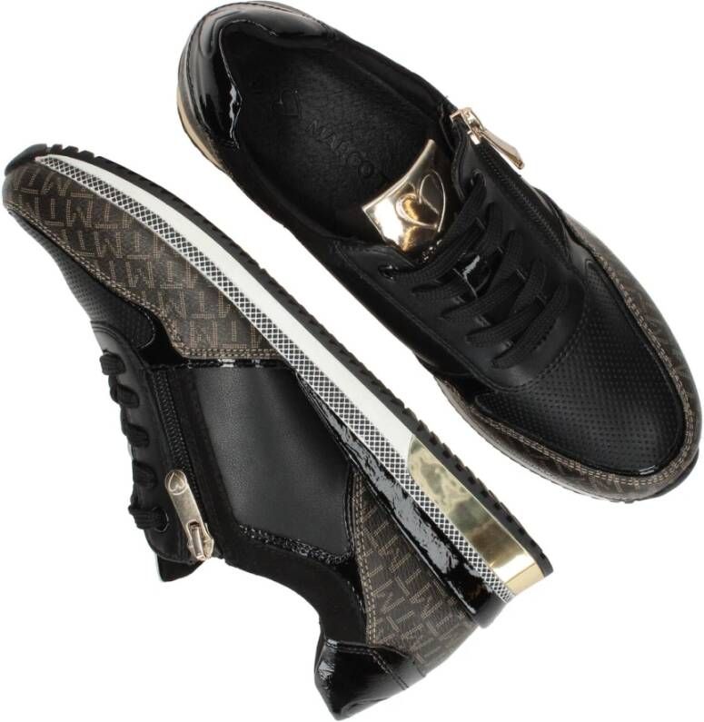 marco tozzi Stijlvolle Sneaker met Speelse Print en Gouden Accenten Zwart Dames