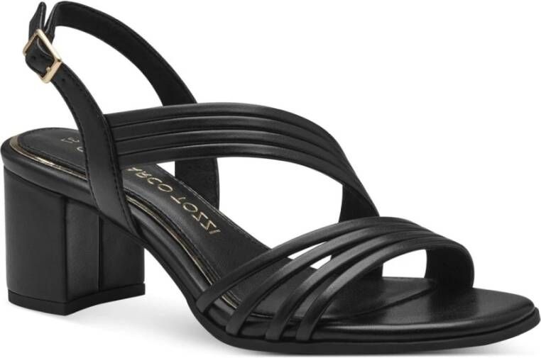 marco tozzi Zwarte platte sandalen met hoge hakken Black Dames