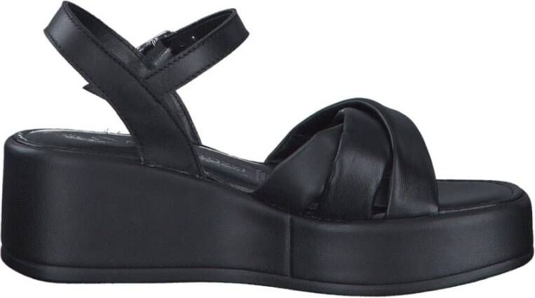 marco tozzi Zwarte platte sandalen voor vrouwen Black Dames