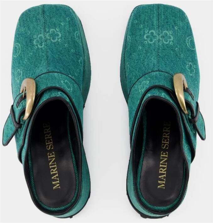 Marine Serre Groene Denim Moonogram Slides Green Dames