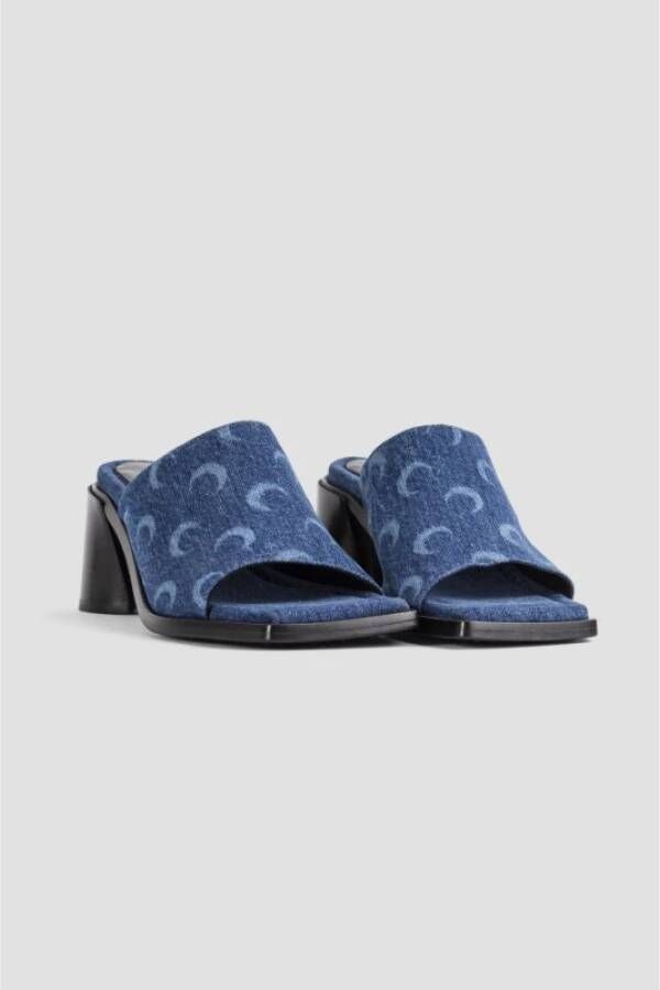 Marine Serre Maan Allover Print Denim Hakken Muiltjes Blue Dames