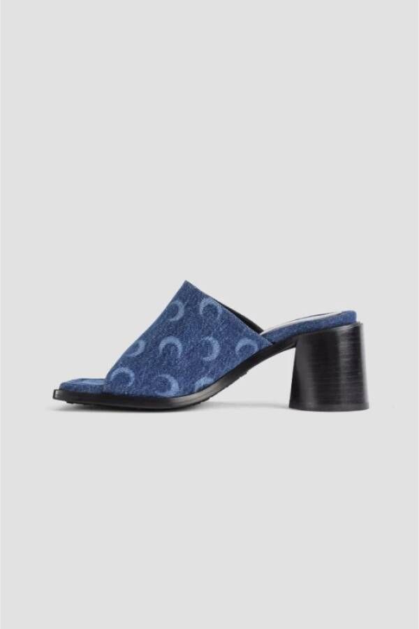 Marine Serre Maan Allover Print Denim Hakken Muiltjes Blue Dames