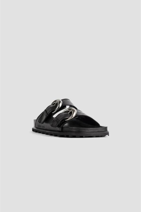 Marine Serre Stijlvolle zwarte leren sandalen Black Dames