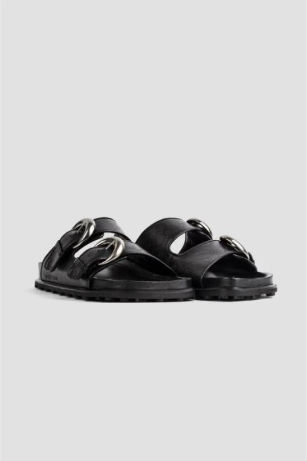 Marine Serre Stijlvolle zwarte leren sandalen Black Dames