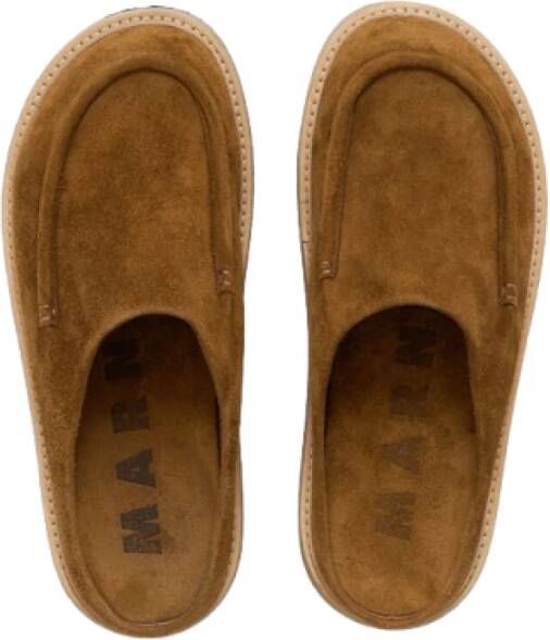 Marni Bruine Suède Logo Sandalen Slip-On Brown Heren