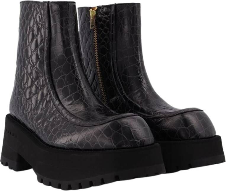 Marni Zwarte Leren Zip Booties Zwart Dames