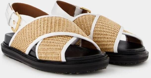 Marni Leren en Raffia Kruisband Sandalen Beige Dames - Foto 2