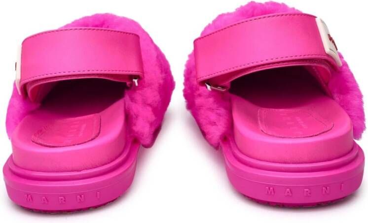 Marni Fuchsia Fur Slipper met Velcro Sluiting