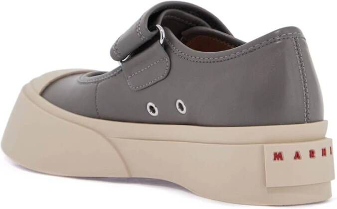 Marni Grijze Leren Sneakers met Klittenbandsluiting Gray Dames