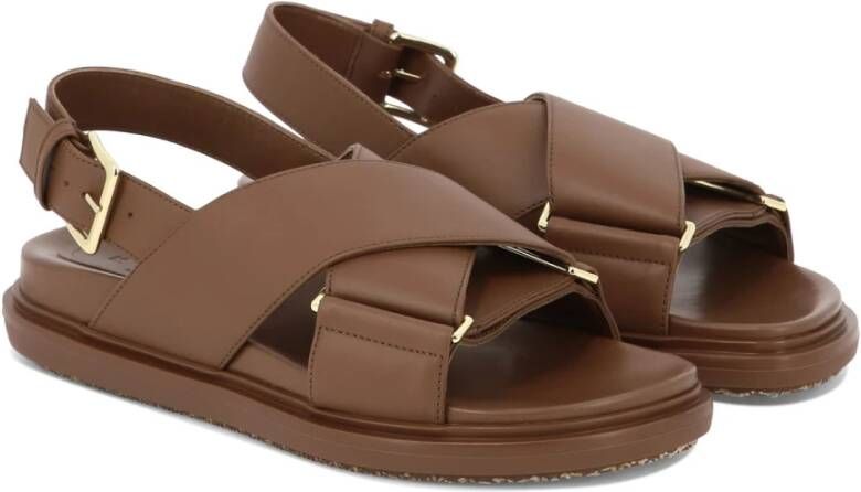 Marni Leren Rubberen Sandalen Brown Dames