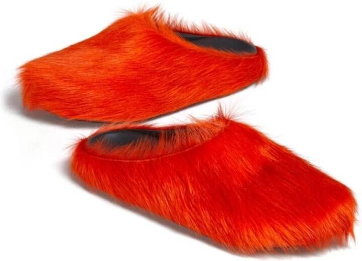Marni Fussbett Sabot slippers met kalfshaar Oranje - Foto 6