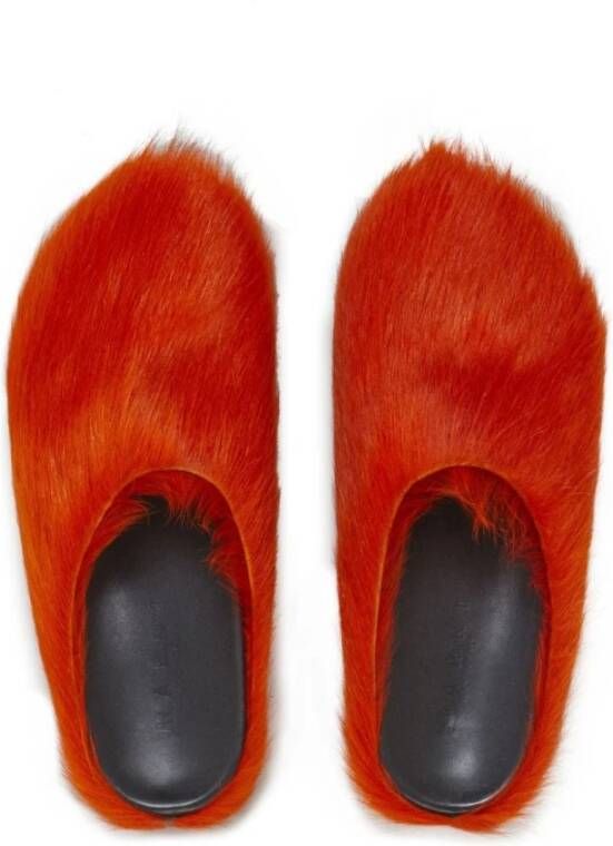 Marni Fussbett Sabot slippers met kalfshaar Oranje - Foto 7