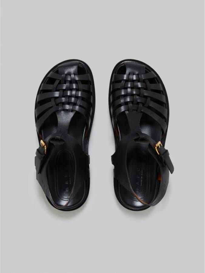 Marni Leren Vissersandalen Black Dames