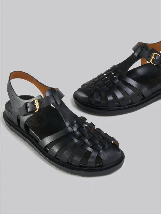 Marni Leren Vissersandalen Black Dames