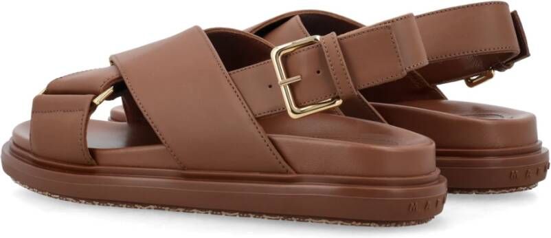 Marni Leren Voetbed Sandalen Lage Top Monokleur Brown Dames