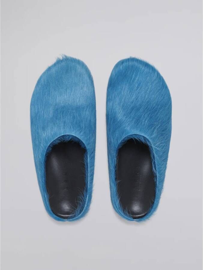 Marni Fussbett Sabot slippers met kalfshaar Blauw - Foto 3