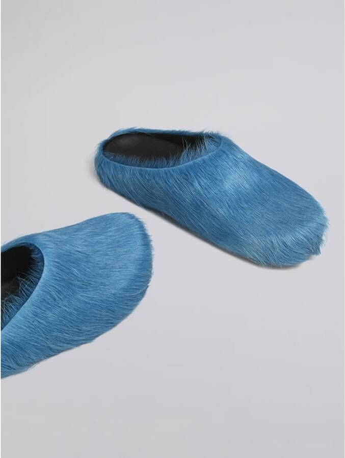 Marni Fussbett Sabot slippers met kalfshaar Blauw - Foto 4