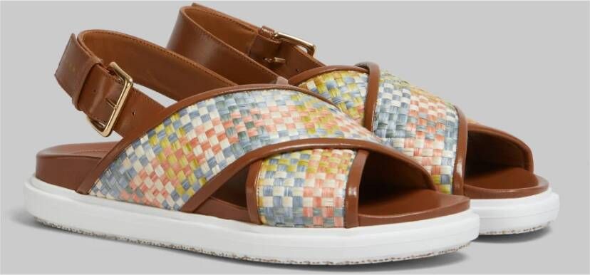 Marni Fussbett sandalen leer en raffia-effect stof Multicolor Dames